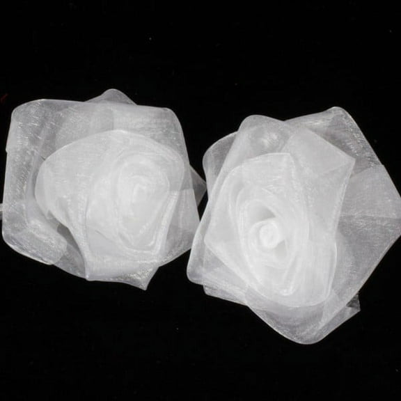 The Ribbon People Club Pack of 36 Sheer White Rose Craft Ribbon Flowers 3"