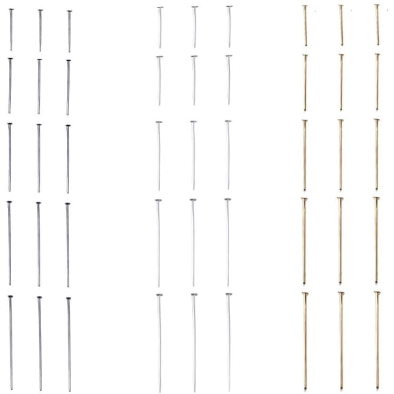 1740pcs Flat Head Pins for Jewelry Making 6 Size Iron Headpins 3 Color Metal End Headpins Straight Head Pins Needles Findings