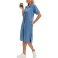 thumbnail image 4 of INSPIRE CHIC Women's Denim Shirt Dress Short Sleeve Button Down Casual Midi Dress Sky Blue M, 4 of 6