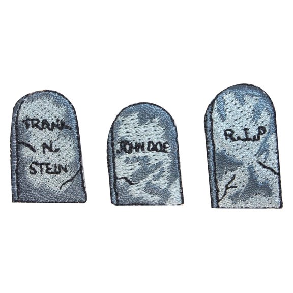 ID 0858ABC Set of 3 Headstone Patches Cemetery Grave Embroidered IronOn Applique