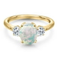 thumbnail image 3 of Gem Stone King 18K Yellow Gold Plated Silver Simulated White Opal and White Topaz Engagement Ring for Women | 1.66 Cttw | Oval Cabochon 9X7MM | Gemstone October Birthstone | Size 6, 3 of 6