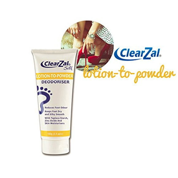 clearzal Lotion en Poudre, Crème pour les Pieds Désodorisante et Éliminant les Odeurs Qui Se Démaquille en Crème et Sèche en Poudre, Laisse les Pieds Secs et Soyeux, Tube de 34 Onces
