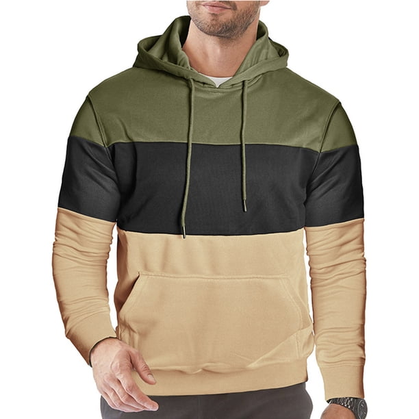 pstuiky camisa de manga larga para hombre, Sudadera con capucha de manga larga con bolsillo y diseño de patchwork liso informal para hombre camisetas de hombre m