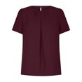 thumbnail image 5 of Tops for Women Crewneck Solid Color Pleated Puff Sleeve T-shirt Ladies Beach Blouse Tunic Tops Women's Summer Clothes, 5 of 6