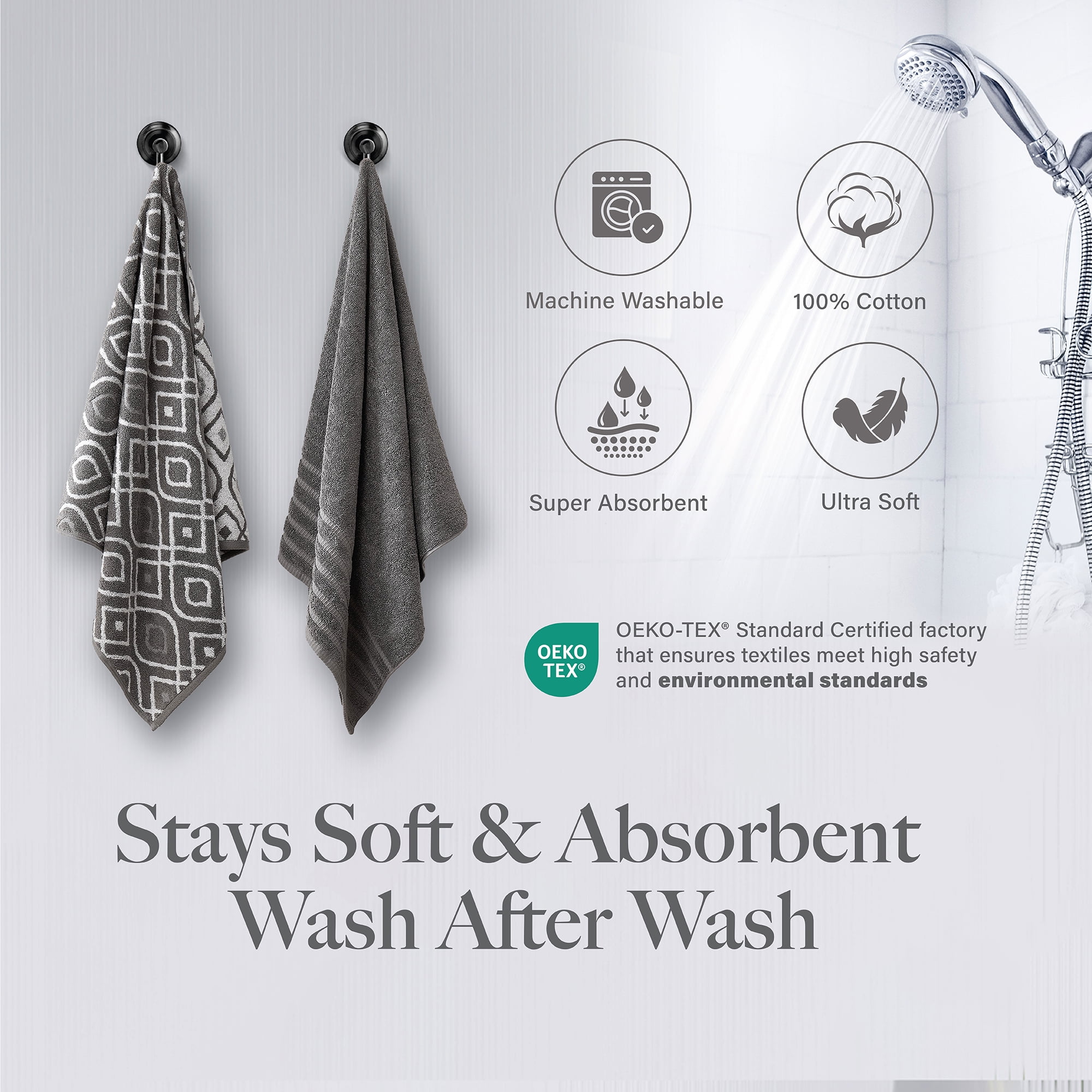 Modern Threads Oxford 6-Piece Yarn Dyed Adult Cotton Bath Towel Set, Gray