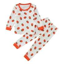 Baby Outfits Winter Long Sleeve Cartoon Bear Strawberry Prints Tops Pants Toddler Girl Clothes Orange