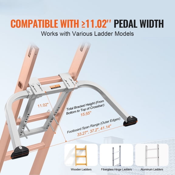 Steel Ladder Stabilizer System - Roof Hook, Wall Extension, and Anti-Slip Feet for Secure Gutter and Roof Work