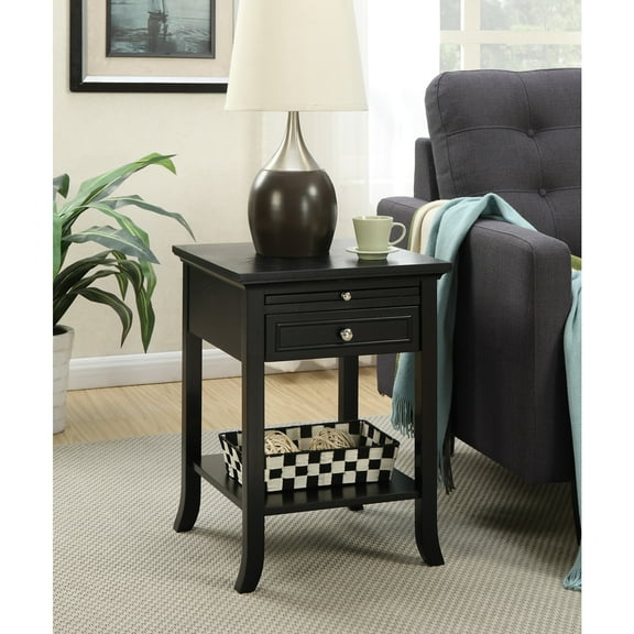 Rustic End Table with Drawer - Home Accent Storage Side Table, Black Finish, 24" High