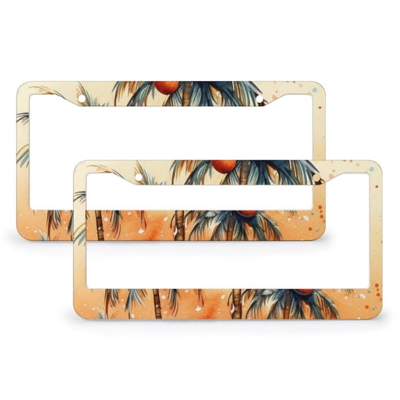 License Plate Frames Merry Christmas Palm Trees Drawing- Licenses Plates Frames Front Licenses Plate Covers Car Tag Frame 2 PCS Modern Tropical Palm Trees Aluminum Metal License Plate Frame