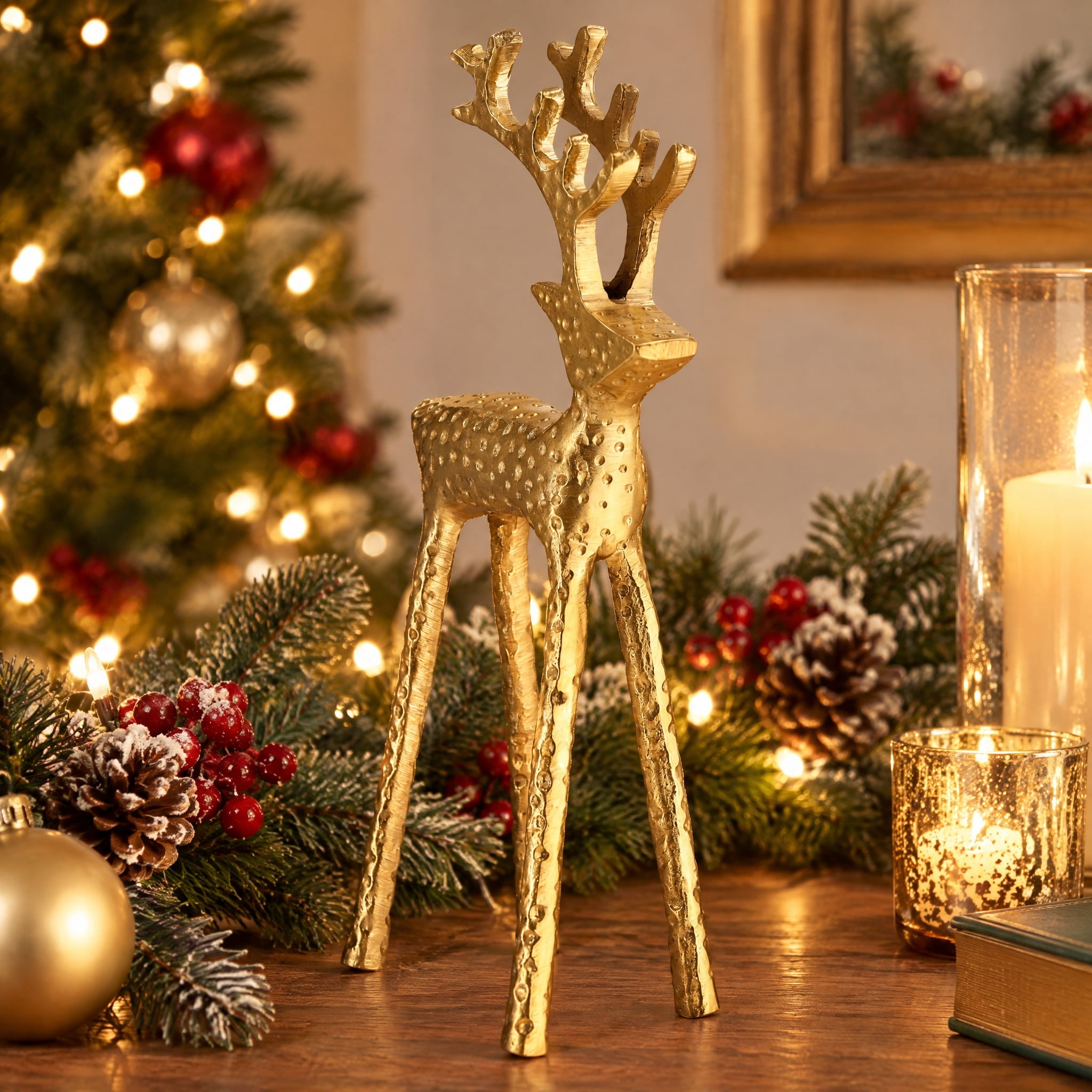 Metal Reindeer Christmas Decoration, Gold, 13", by Holiday Time