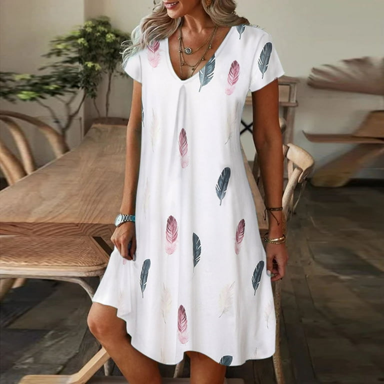 Women Boho Evening Dress Sundress Kaftan Maxi Dress Floral Casual Retro V  Neck