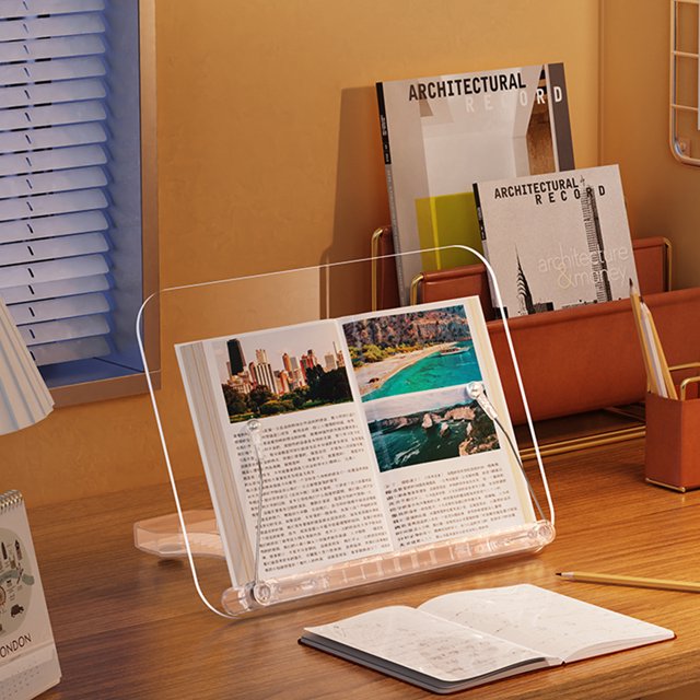 Desktop Book Stand Acrylic Reading Stand Lightweight Transparent Book Holder for Cooking Book Foldable 13-gears Angle Adjustable Easy to Carry Textbook Recipe Magazine Document Storybook Coo
