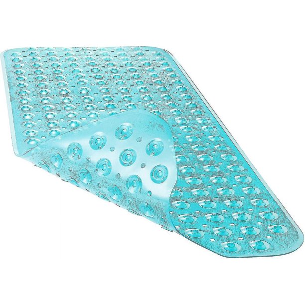 Alfombrilla de ducha para bañera de 40 x 16 pulgadas, antideslizante y extra grande, alfombrilla para bañera con ventosas, azul