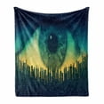 thumbnail image 1 of Eyeball Soft Flannel Fleece Blanket, Technology Surveillance Theme with Buildings and a Giant Watercolor Eye, Cozy Plush for Indoor and Outdoor Use, 60" x 80", Blue Teal and Yellow, by Ambesonne, 1 of 6