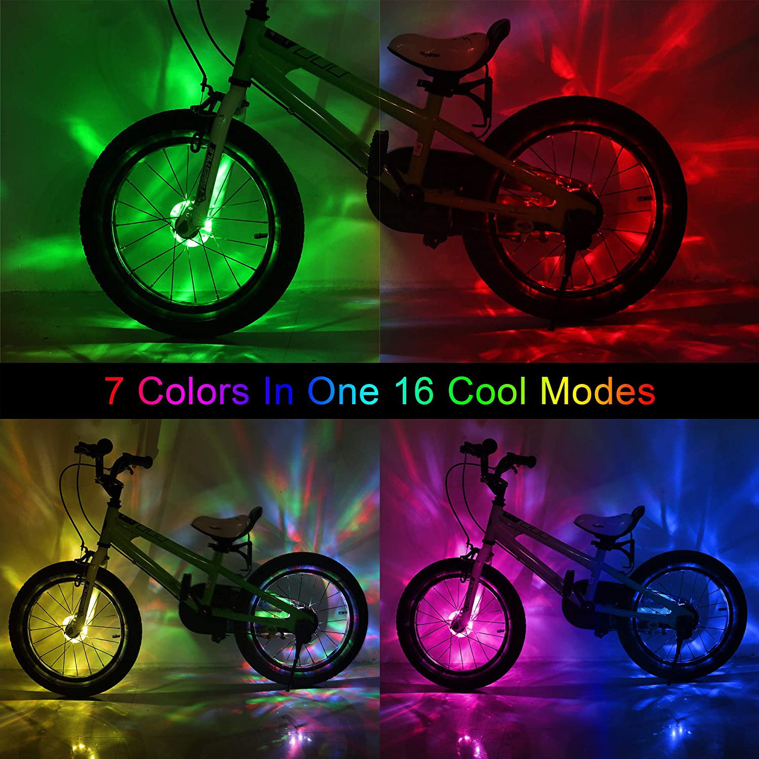 Waterproof LED Cycling Lights RENNICOCO Rechargeable Bike Wheel Hub Lights Colorful Bicycle Spoke Lights for Safety Riding Warning and Decoration 