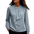 thumbnail image 2 of ClodeEU Women's Mock Neck Ruffle Front Long Sleeve Chiffon Shirt,Solid Elegant Office Dress Blouse Blue,Women's Plus L, 2 of 5