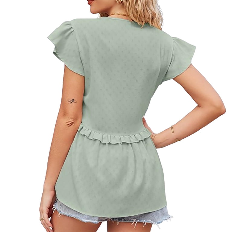 yillto Womens Summer Tops Ruffle Sleeve Cute Shirt V Neck Flowy