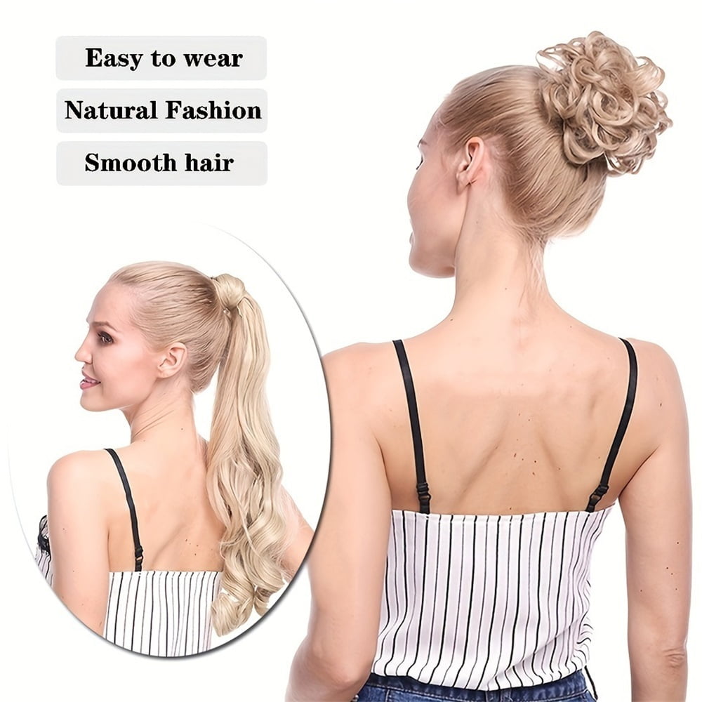 Messy Bun Hair Piece Wavy Curly Scrunchies with Elastic Band Fluffy Chignon Ponytail Hairpieces