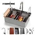 thumbnail image 1 of Tarja de Cocina de Acero Inoxidable 80x45 cm Fregadero Doble con Llave Extraíble y Accesorios, 1 of 8