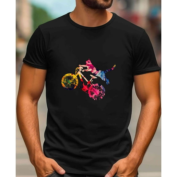 Cycling Cat T-shirt, Screen Printed Tshirt, Unisex T-Shirt, Bike Shirt, Cat Lover Gift, Dark Cycle Shirt, Funny Tee Gift