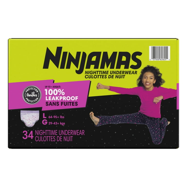 Ninjamas Girls Bedwetting Nighttime Underewar, Size L (64-95+ lbs