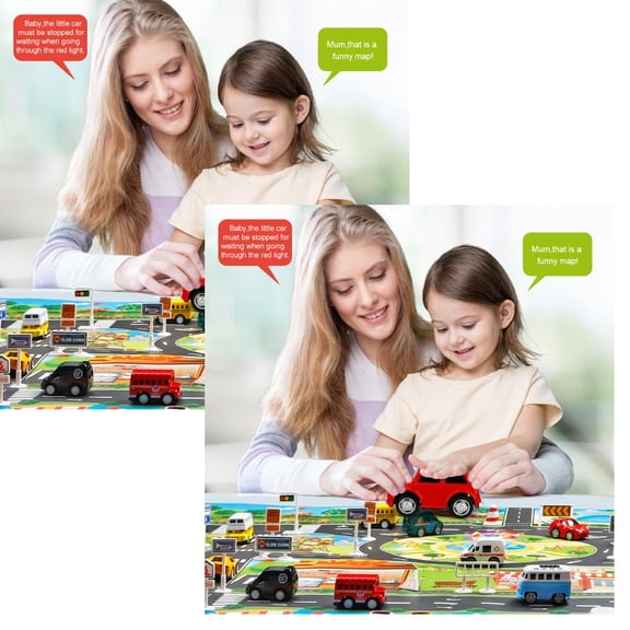 2Pack Kids Rug Children Toy Car Rug Town Road Map Cars City Play Mat Street Carpet Mat Play Mat 51.2" Birthday Gift