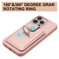 thumbnail image 4 of Compatible with iPhone 12 Pro / 12 6.1" Wallet Phone Case,360°Rotation Finger Ring Holder Kickstand,with Card Holder,Lychee Pattern PU Leather Durable Shockproof Rugged Phone Case,Rosegold, 4 of 8