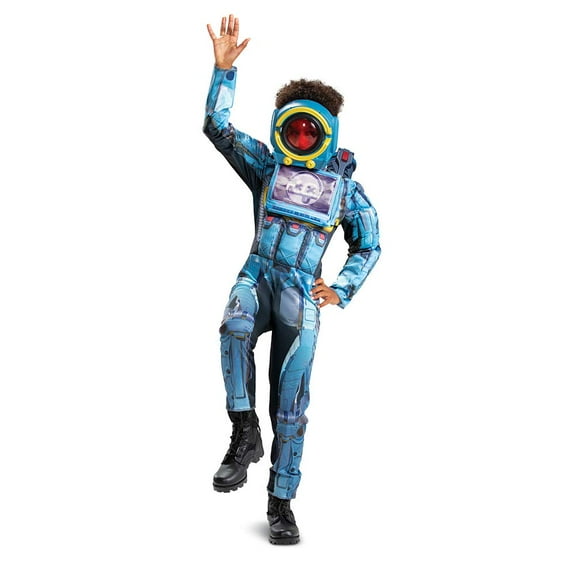 Pathfinder Costume for Kids, Official Deluxe Apex Legends Costume Jumpsuit with Mask and Armor, Child Size Extra Large (14-16) Blue
