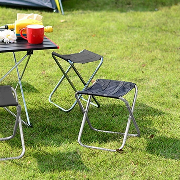 Folding Chair Fishing Seat Portable Fishing Chair Stainless Steel  Lightweight Foldable Anti Slip Camping Stool for BBQ Picnic Camping Beach,  Black