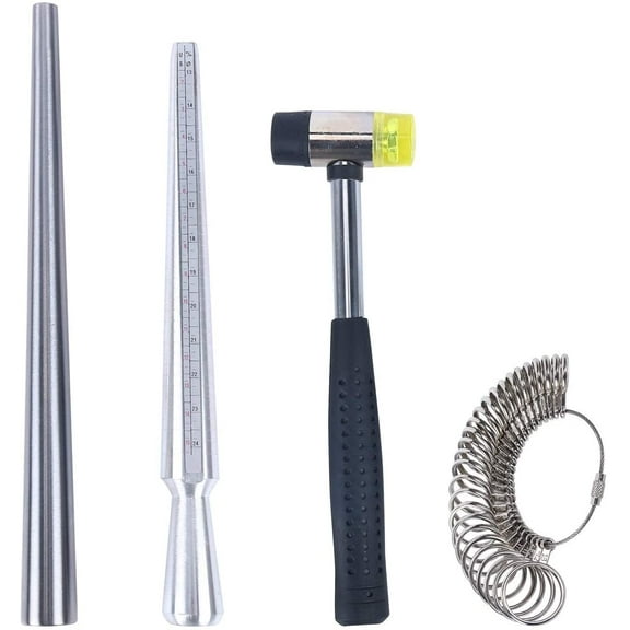 Jewelry Tool Measuring Stick Mandrel Ring Sizer Gauge Finger Size Guage Rubber Hammer for Jewelry Making Jewelers Tools
