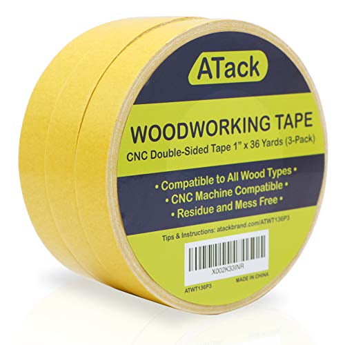ATack Double-Sided Woodworking Tape, 1-Inch by 36-Yards (3-Pack) Double  Face Turner Tape for CNC and Wood Template- Removable, Residue-Free and  Surface-Safe 