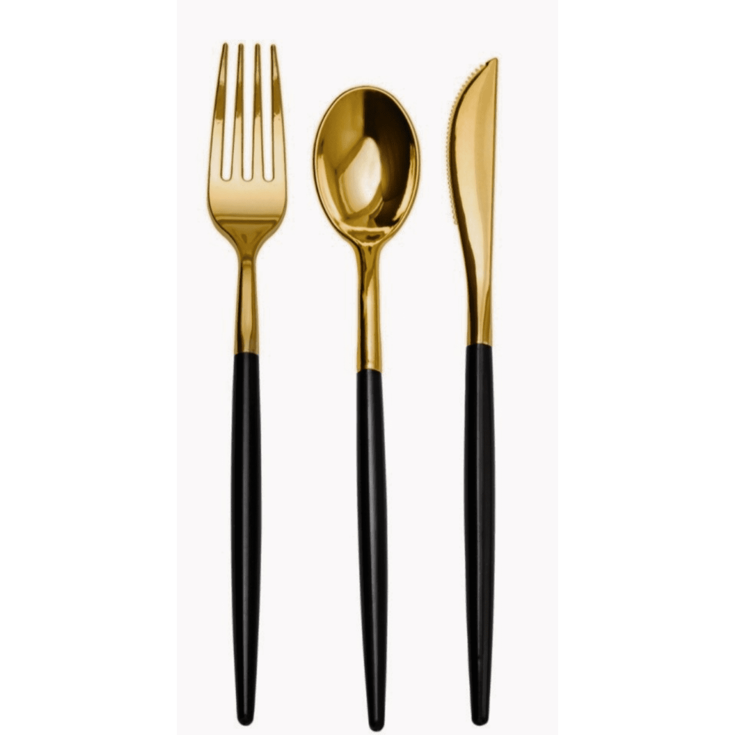 120 Full Table Settings Elegant Disposable Black/Gold Rimmed Plates-Cutlery 