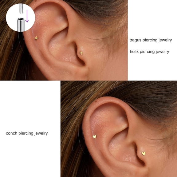 20g/18g/16g 3pairs Threadless Flat Back Cartilage Earrings Helix Conch Tragus Piercing Jewelry Hypoallergenic Nose Ring Studs Tiny Flat Back Stud Earring for Women styl2 18G