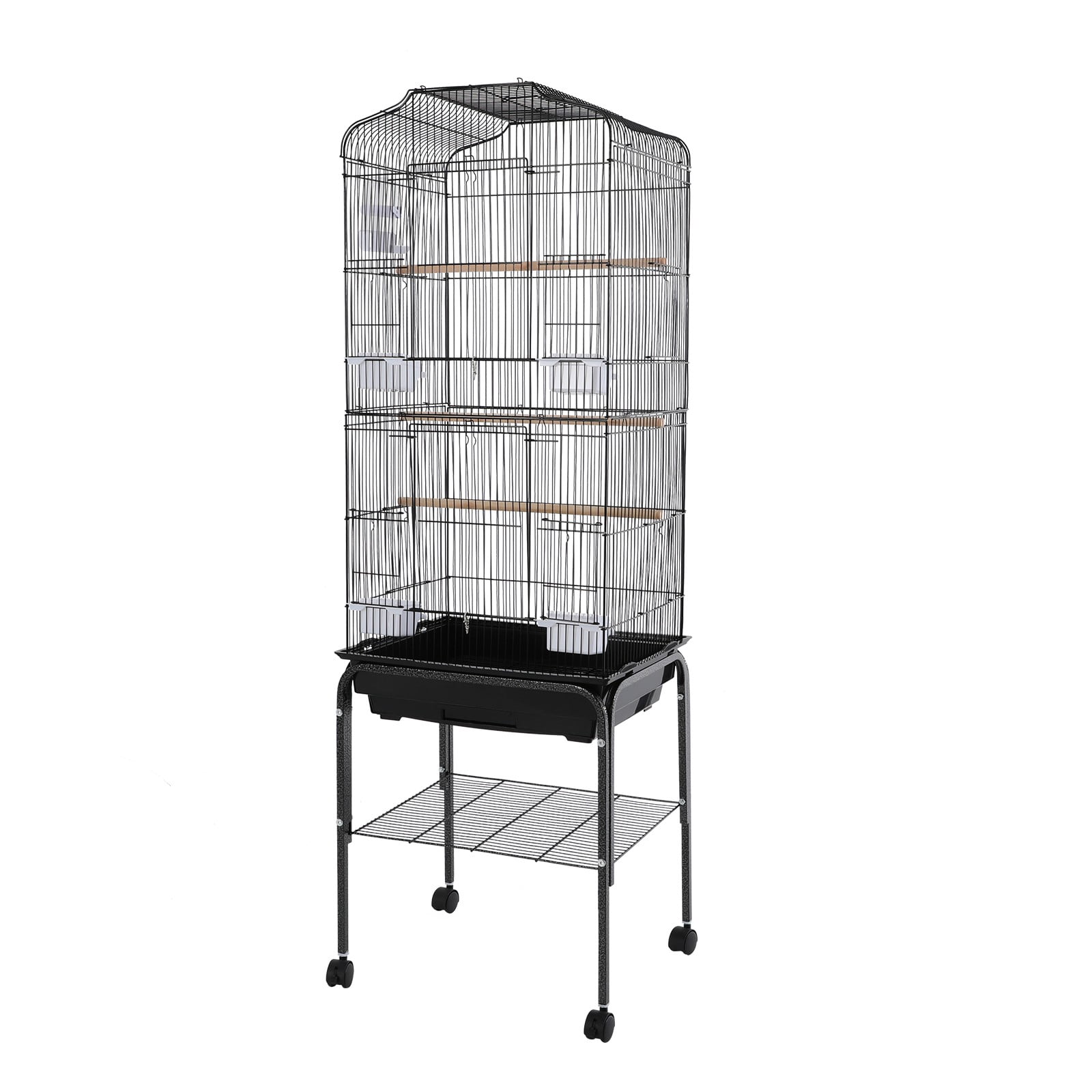 Large Birdcages, 29.5 Inch Height Black Parrot Bird Cage with Stand, Ventilation Structure & Horizontal Bars for Safe Climbing, Easy Observation Design for Small Medium Pet Birds
