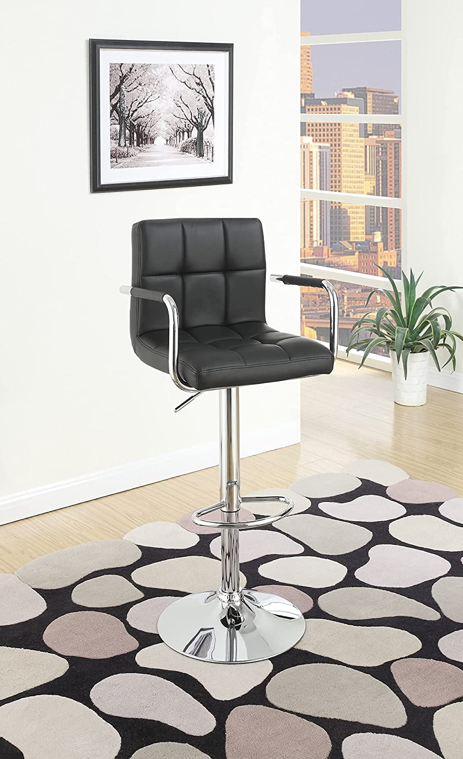 Moselota Black Faux Leather Bar Stool Counter Height Chairs Set of 2
