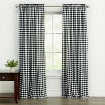 Kate Aurora Country Farmhouse Living Black Plaid Rod Pocket Curtains, 42" x 84"