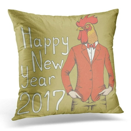 USART Chicken Rooster in Human Suit New Year of The Head Throw Pillow Case Pillow Cover Sofa Home Decor 16x16 Inches