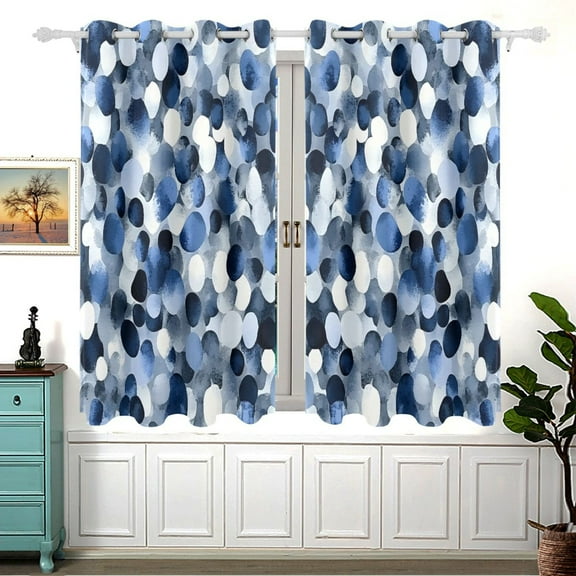 Blue Gray and White Dots Blackout Curtains for Living Room Bedroom 55W x 54L Insulated Window Drapes 2 Panels