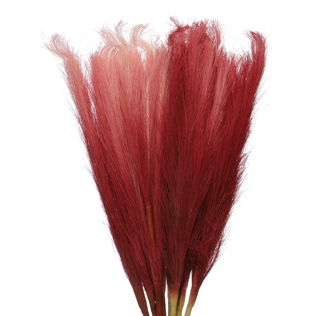 Unique Bargains 4Pcs Faux Pampas Grass 35.4' Tall 9 Branches Artificial Reed Fluffy Stems for Home Kitchen Vase Red