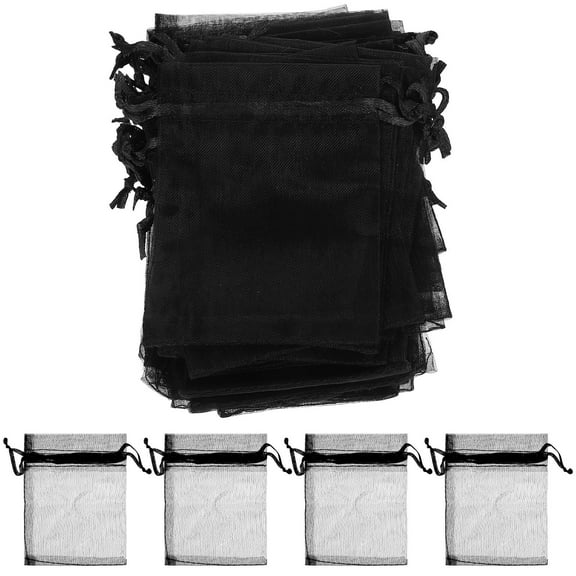 OFFIGAM 100 Pcs Black Organza Drawstring Bags for Jewelry Storage Wrapping Christmas Party Favor
