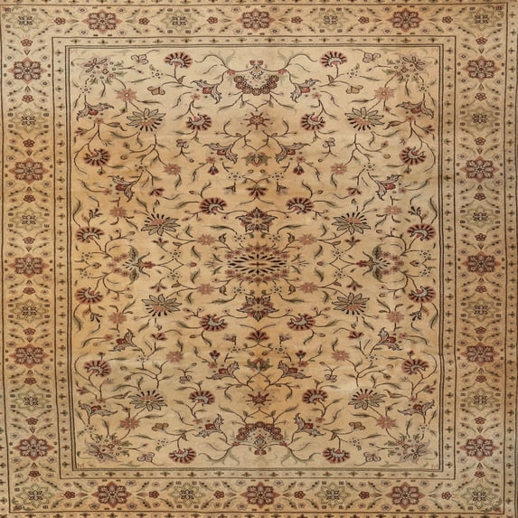 Ahgly Company Machine Washable Indoor Square Traditional Light Brown Area Rugs, 3' Square