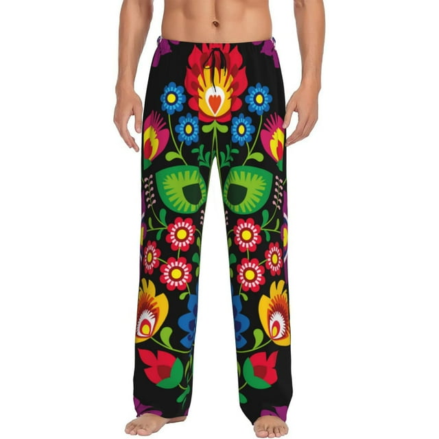 Balery Traditional Floral Polish Pantalones de pijama para hombre, pijama ultraligero, pantalón de descanso-Small
