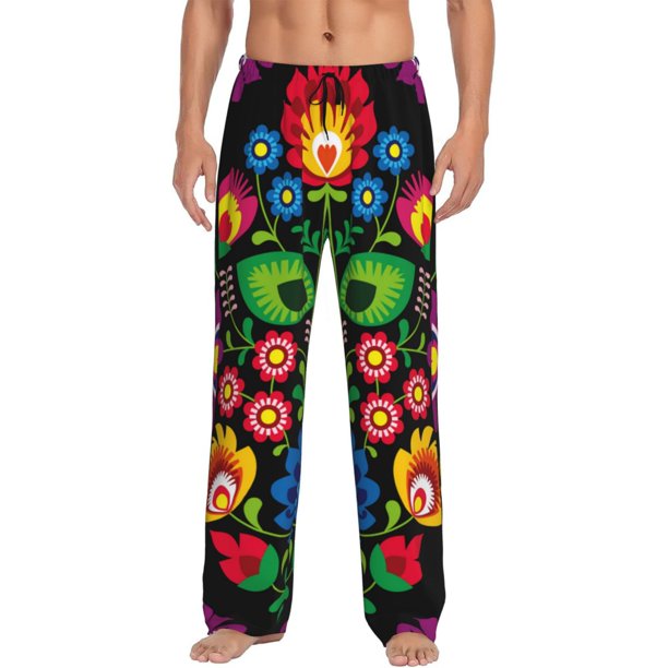 Balery Traditional Floral Polish Pantalones de pijama para hombre, pijama ultraligero, pantalón de descanso-Small