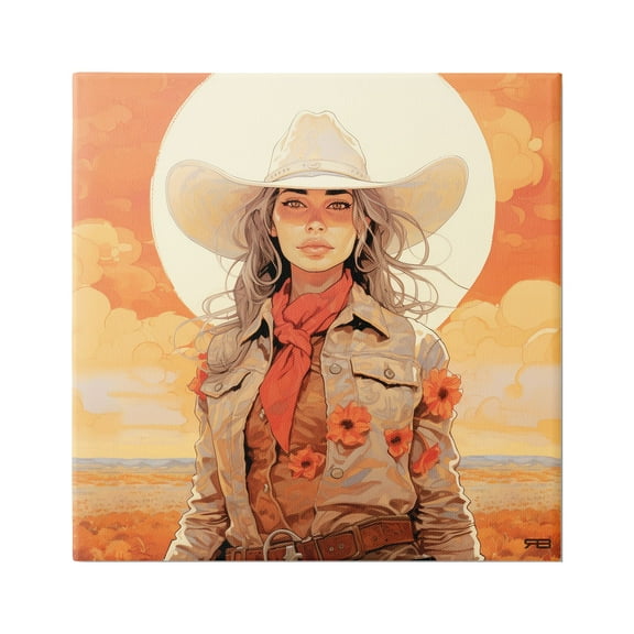 Stupell Industries Cowgirl Desert Moon & Clouds Landscape Painting Gallery Wrapped Canvas Art Print Wall Art, 17 x 17
