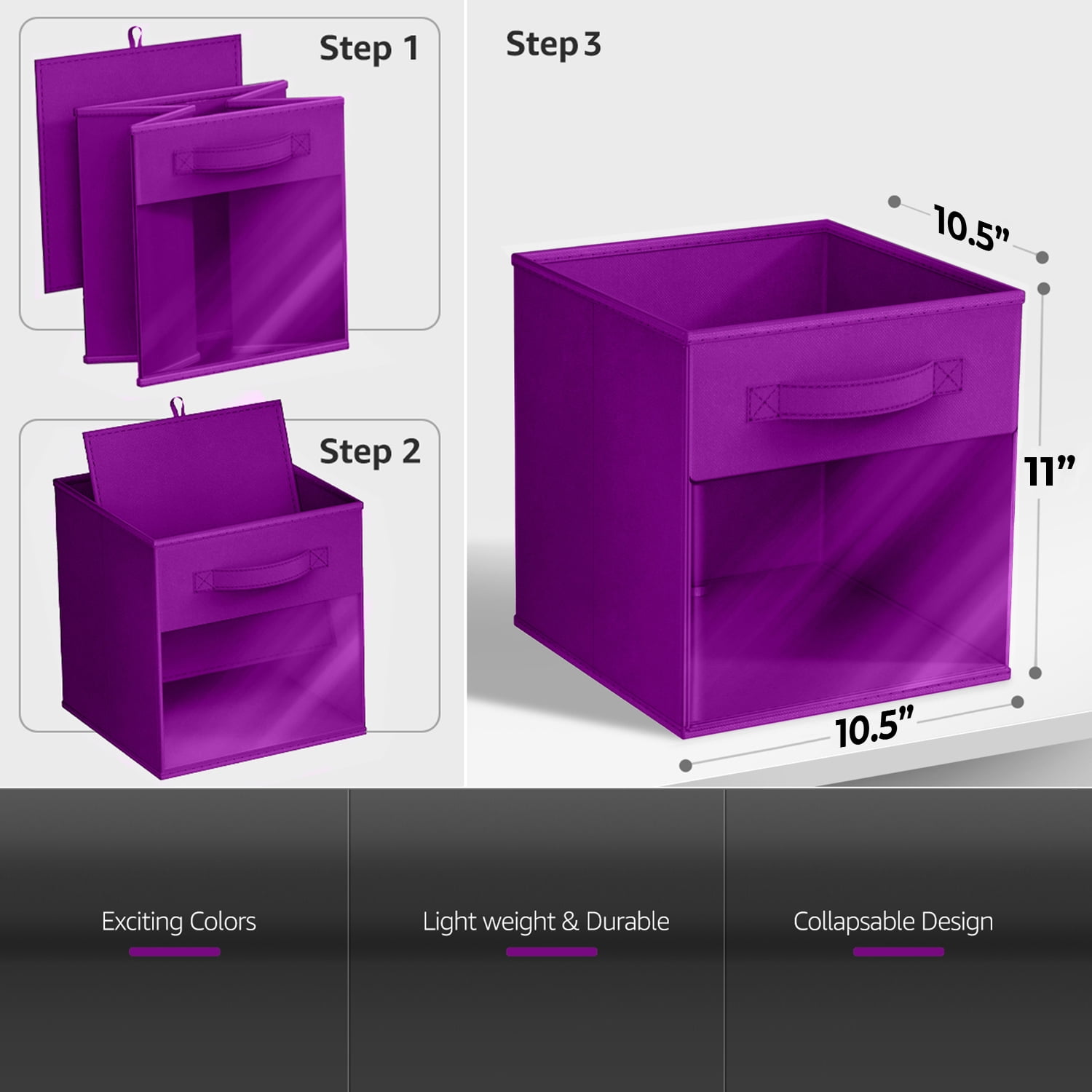 Sorbus 11 Inch Collapsible Fabric Storage Bin with Clear Window, Purple