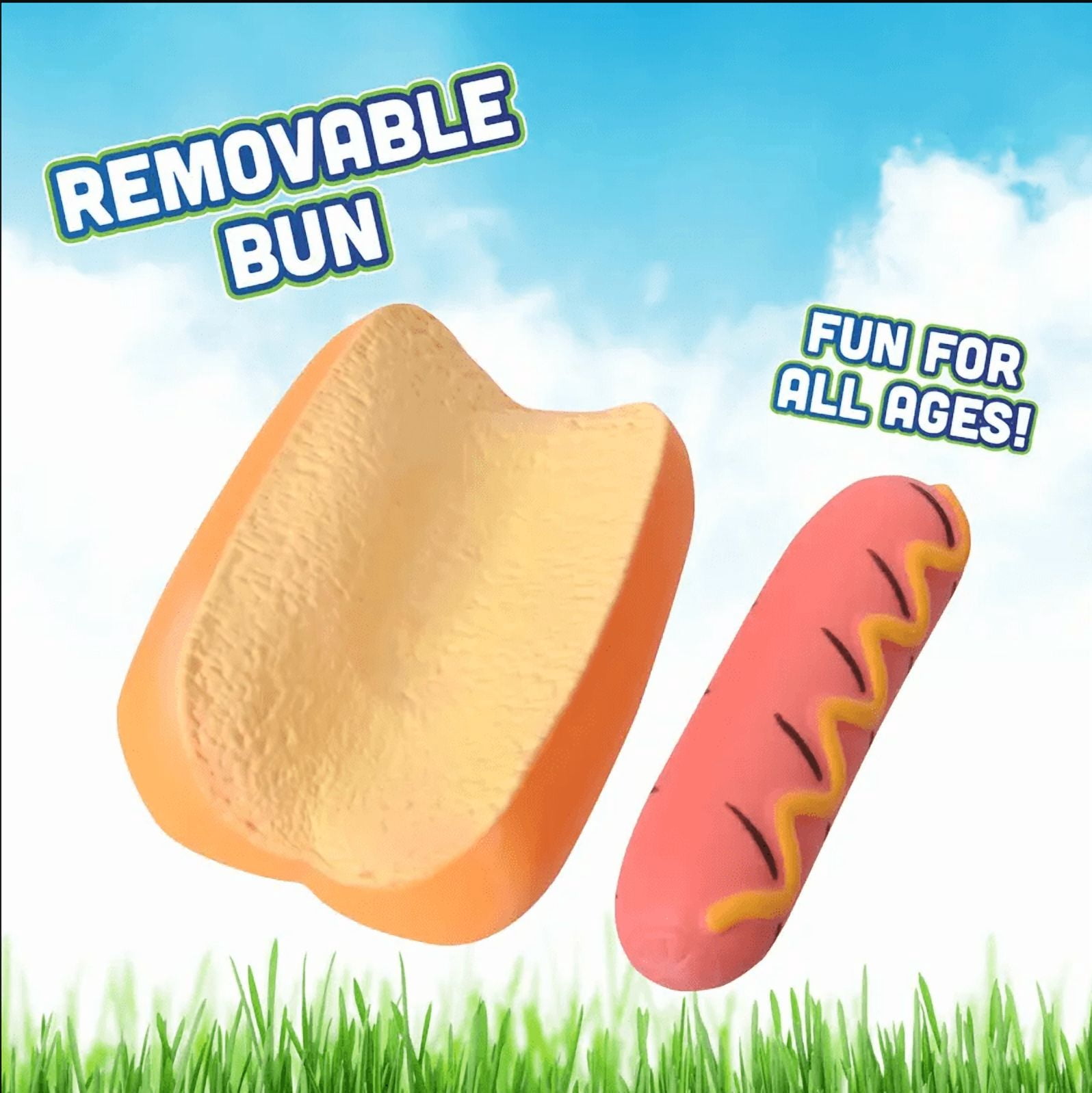 Jumbo Hot Dog Squish, 5.5 Inch Removable Bun,  2 in 1 Food Fidget Toy Funny Sensory Stress Ball for Adults and Teens