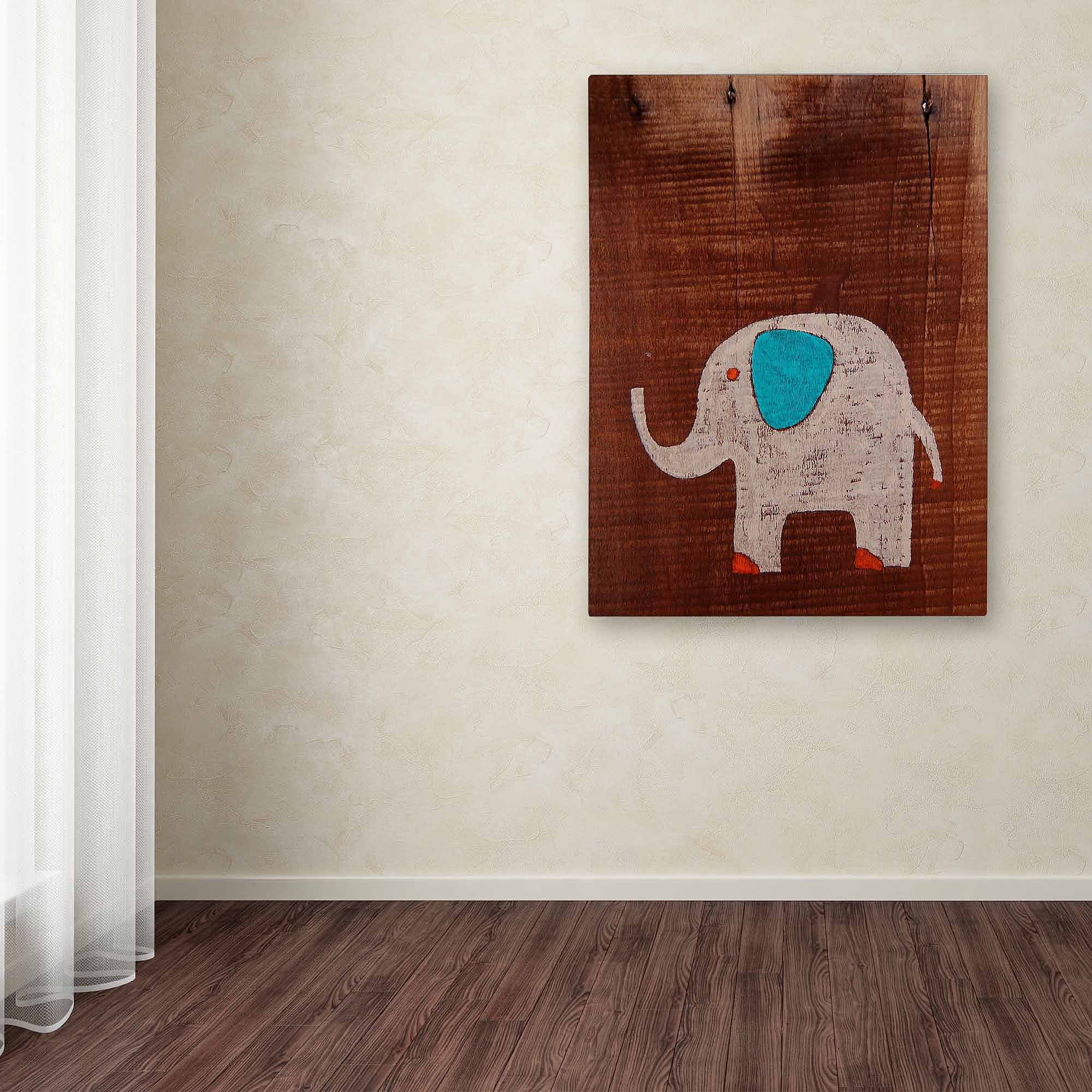 Trademark Fine Art "Elephant on Wood" Canvas Art by Nicole Dietz