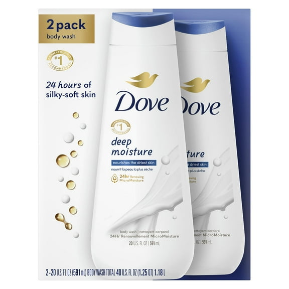 Dove Deep Moisture Nourishing Long Lasting Women's Body Wash Twin Pack, 20 fl oz