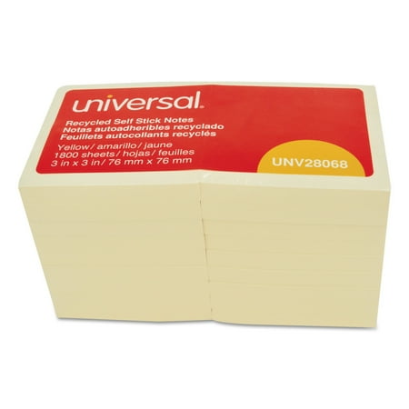 UPC 087547280683 product image for Universal 100-Sheet Recycled 3 in. x 3 in. Self-Stick Note Pads - Yellow (18/Pac | upcitemdb.com