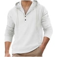 thumbnail image 2 of WIZUTIZ Mens Linen Henley Hoodies Long Sleeve Button Down Sweatshirts Drawstring Casual Beach Pullover Tops Fall Fashion Shirt, 2 of 5